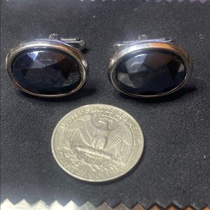 Hickok - Elegant Dark Blue and Silver Cufflinks